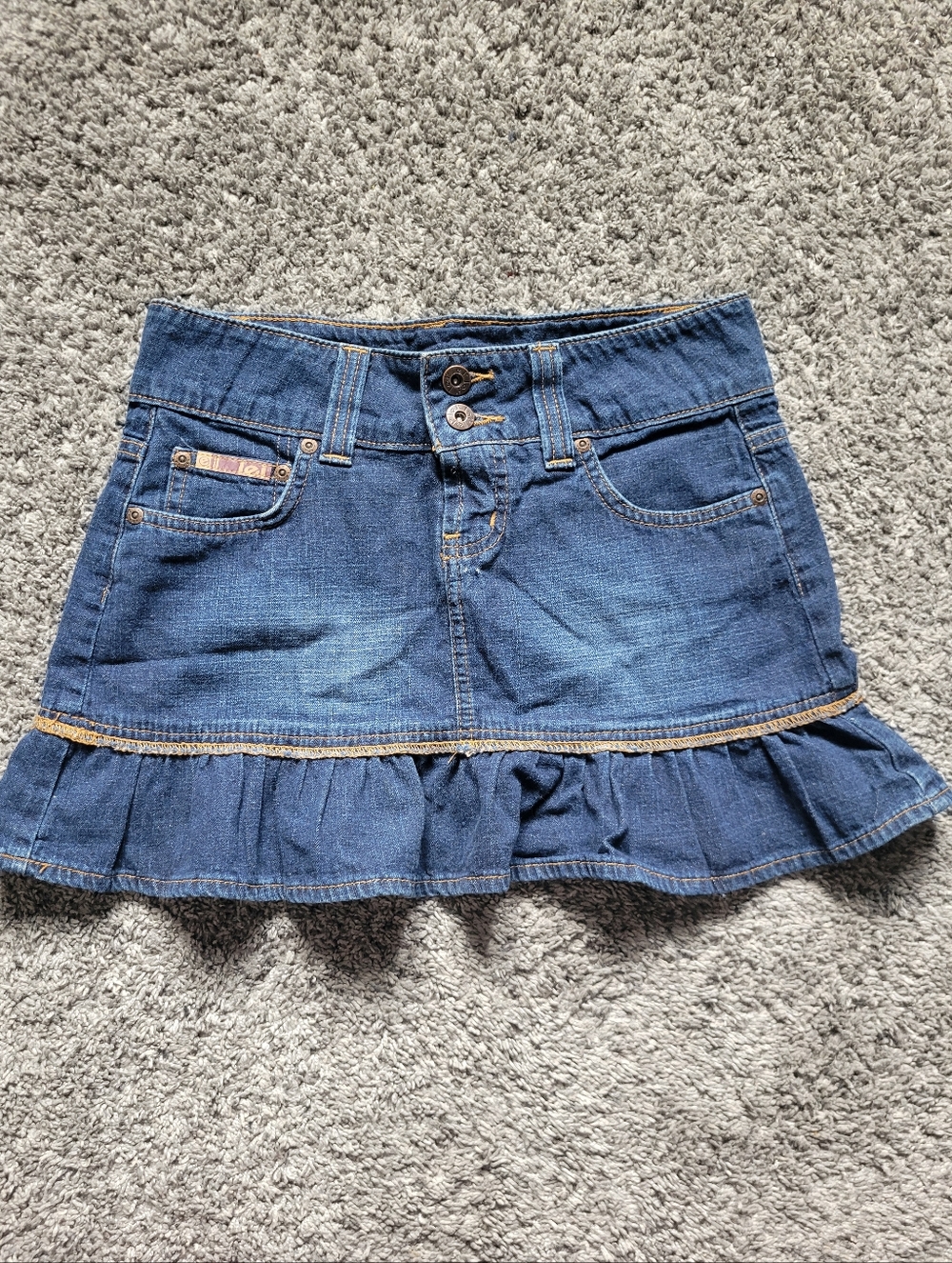 lei Two-Tone Blue Denim Skirt with Gold Stitching Size 0